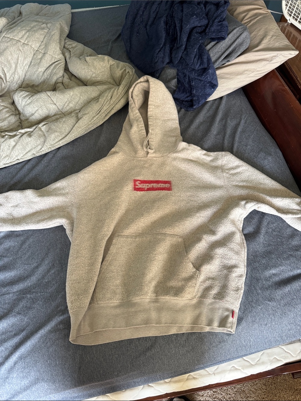 Supreme Beige Terry Hoodie with Red Box Logo
